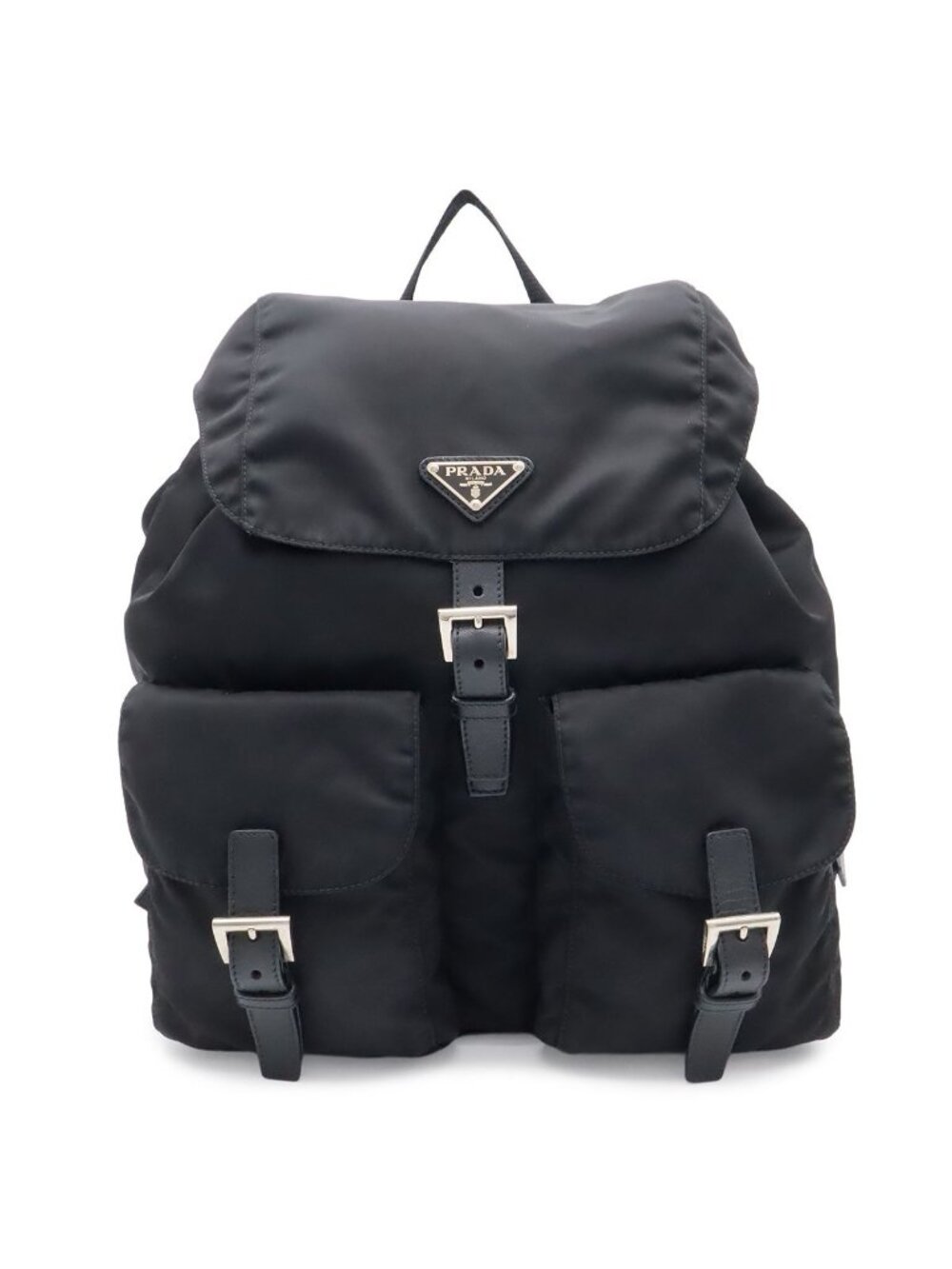 Prada Triangle Logo Backpack Nylon Leather Nero Black Silver